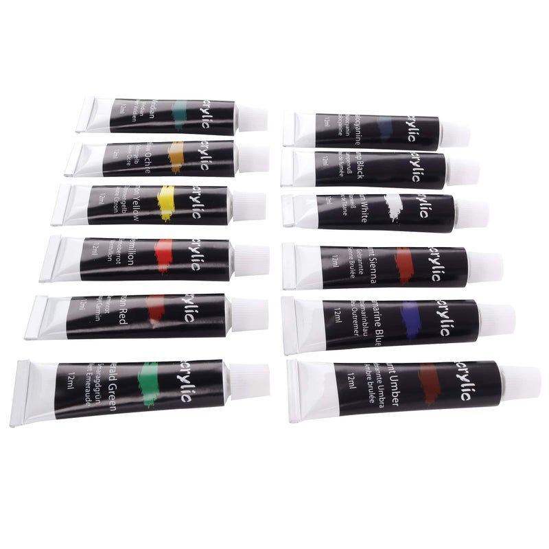 URBAN BOX Acrylic Paint Set - 12 Vibrant Colors, 12ml Tubes - Non-Toxic, Rich Pigments - Perfect for Artists, Students & DIY Crafters - Image 4