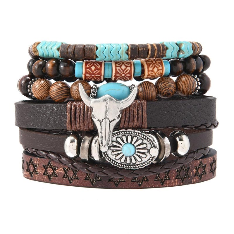 LOTSOF Western Turquoise Beaded Bracelet, Chic Stack Beaded Western Style for Country Concerts, Cowgirl Outfits & Boho Jewelry (Cow Head Charm Stretch Bracelet) - Image 1