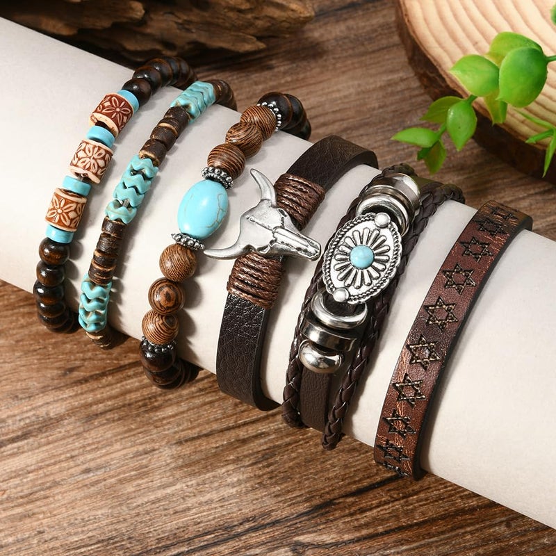LOTSOF Western Turquoise Beaded Bracelet, Chic Stack Beaded Western Style for Country Concerts, Cowgirl Outfits & Boho Jewelry (Cow Head Charm Stretch Bracelet) - Image 5