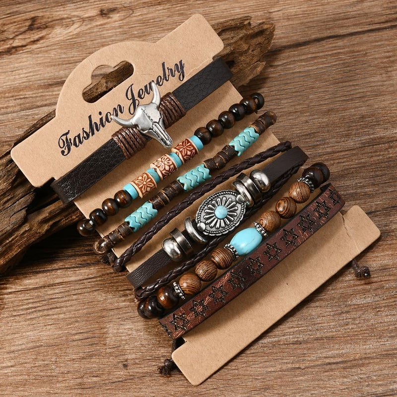 LOTSOF Western Turquoise Beaded Bracelet, Chic Stack Beaded Western Style for Country Concerts, Cowgirl Outfits & Boho Jewelry (Cow Head Charm Stretch Bracelet) - Image 3
