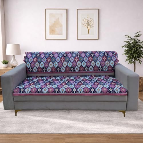 Homerz Premium Sofa Panel with Digital Prints, Antislip Backing, Super Soft Velvety Fabric Sheets Liners Kitchen (Purple Rangoli, 5 (3+1+1) Seater with Back) - Image 2
