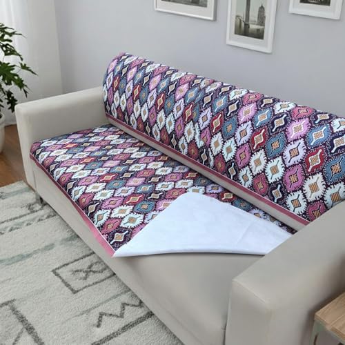 Homerz Premium Sofa Panel with Digital Prints, Antislip Backing, Super Soft Velvety Fabric Sheets Liners Kitchen (Purple Rangoli, 5 (3+1+1) Seater with Back) - Image 3