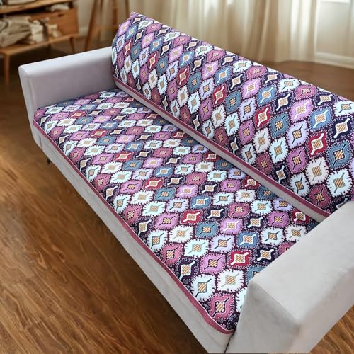 Homerz Premium Sofa Panel with Digital Prints, Antislip Backing, Super Soft Velvety Fabric Sheets Liners Kitchen (Purple Rangoli, 5 (3+1+1) Seater with Back) - Image 5