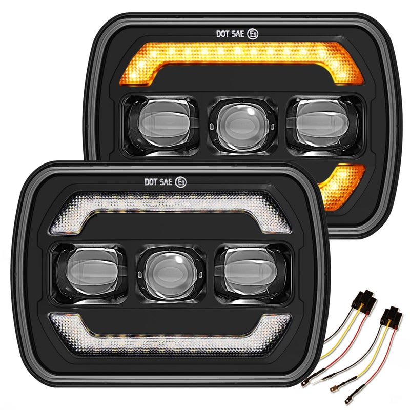 Sinoparcel Upgraded 5x7 7x6 Headlights with DRLTurn SignalH6054 6054 LED Sealed Beam Headlights500 Brighter HiLo Halogen Replacement for Wrangler YJCherokee XJSavana Truck and MorePack of 2