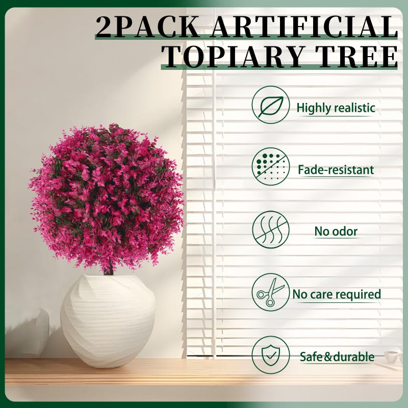 EverNature Artificial Pink Eucalyptus Topiary Ball Trees, 2 Set of 16'' UV Resistant Fake Evergreen Shrubs Bushes Plants with Ground Spike, Fake Plants for Outdoor Indoor Front Porch Garden - Image 2