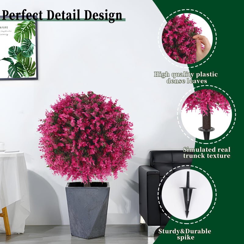 EverNature Artificial Pink Eucalyptus Topiary Ball Trees, 2 Set of 16'' UV Resistant Fake Evergreen Shrubs Bushes Plants with Ground Spike, Fake Plants for Outdoor Indoor Front Porch Garden - Image 3