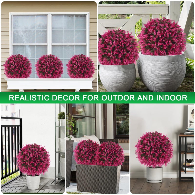 EverNature Artificial Pink Eucalyptus Topiary Ball Trees, 2 Set of 16'' UV Resistant Fake Evergreen Shrubs Bushes Plants with Ground Spike, Fake Plants for Outdoor Indoor Front Porch Garden - Image 5