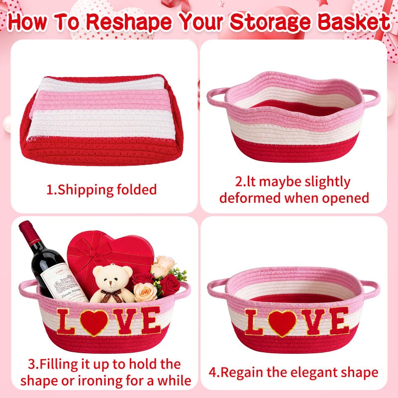Zenoble Valentines Day Basket Set Empty Baskets for Gifts Small Woven Basket to Fill with Gift Bag Bow and Greeting Card for Valentines Wedding Party Decor Baby Shower, 12 x 8 x 5.5 Inches - Image 5