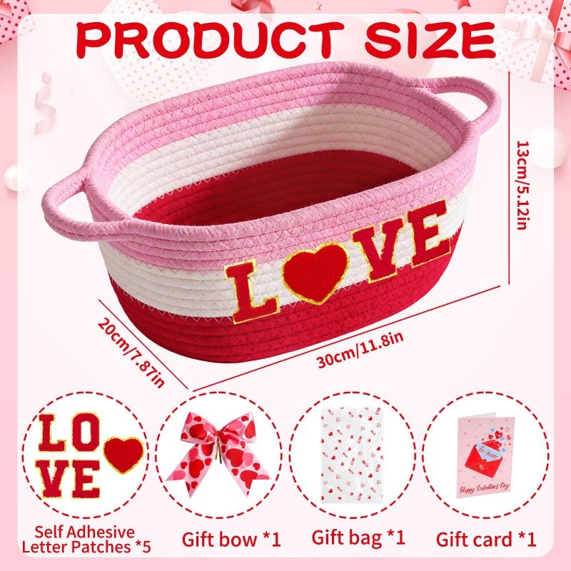 Zenoble Valentines Day Basket Set Empty Baskets for Gifts Small Woven Basket to Fill with Gift Bag Bow and Greeting Card for Valentines Wedding Party Decor Baby Shower, 12 x 8 x 5.5 Inches - Image 2