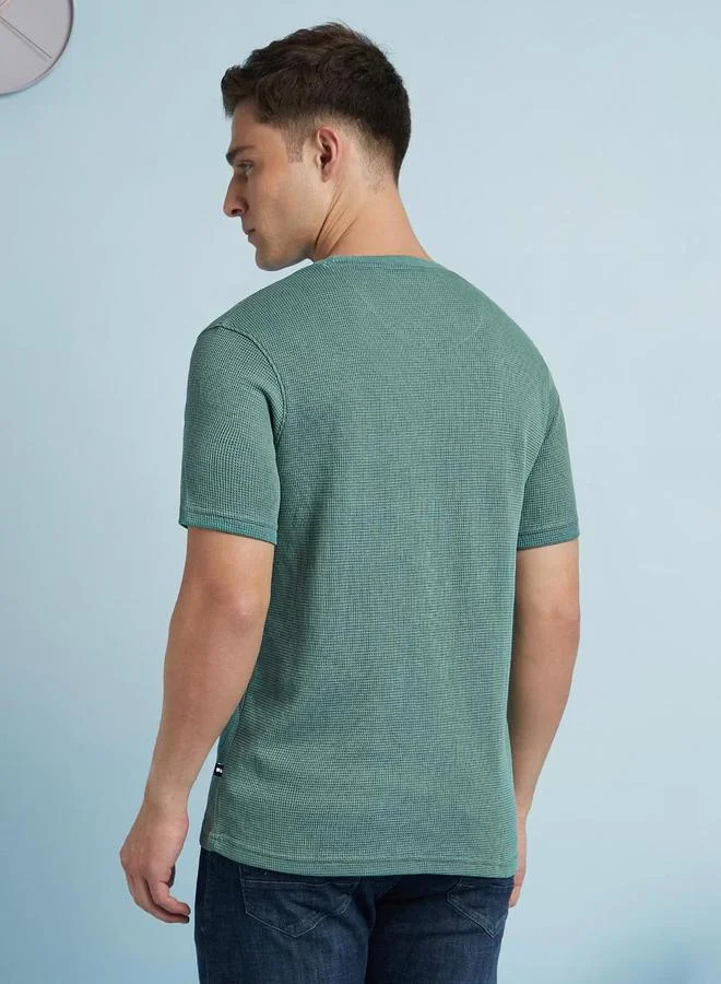 Dennis Lingo Dennis lingo Men Green Waffle Knit Regular Fit T-Shirt