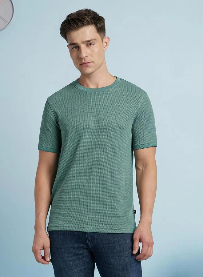 Dennis Lingo Dennis lingo Men Green Waffle Knit Regular Fit T-Shirt