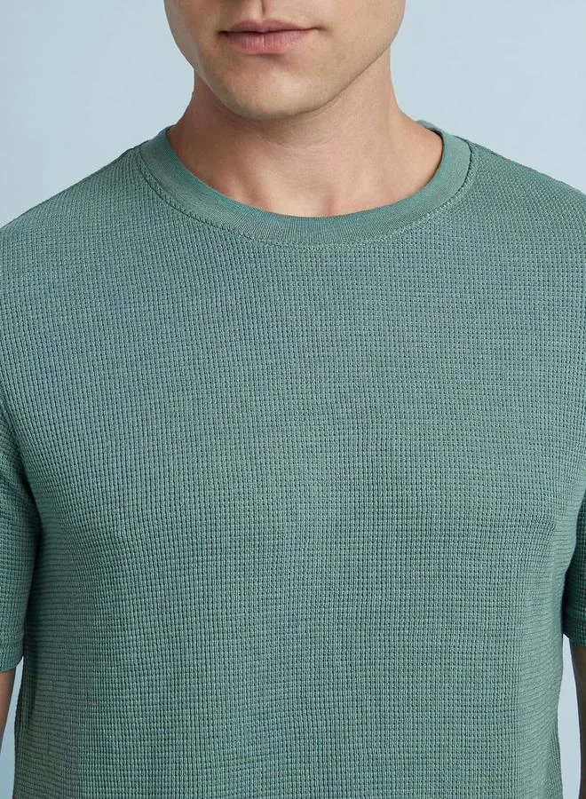 Dennis Lingo Dennis lingo Men Green Waffle Knit Regular Fit T-Shirt