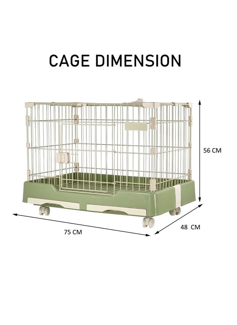 NNC PETS Cat cage with drawer tray, Pet cage for medium-sized dogs and cat with rotating casters, 75 cm detachable pet playpen kennel, Green color pet crate cage  - Image 2