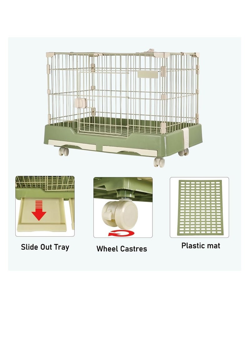 NNC PETS Cat cage with drawer tray, Pet cage for medium-sized dogs and cat with rotating casters, 75 cm detachable pet playpen kennel, Green color pet crate cage  - Image 4