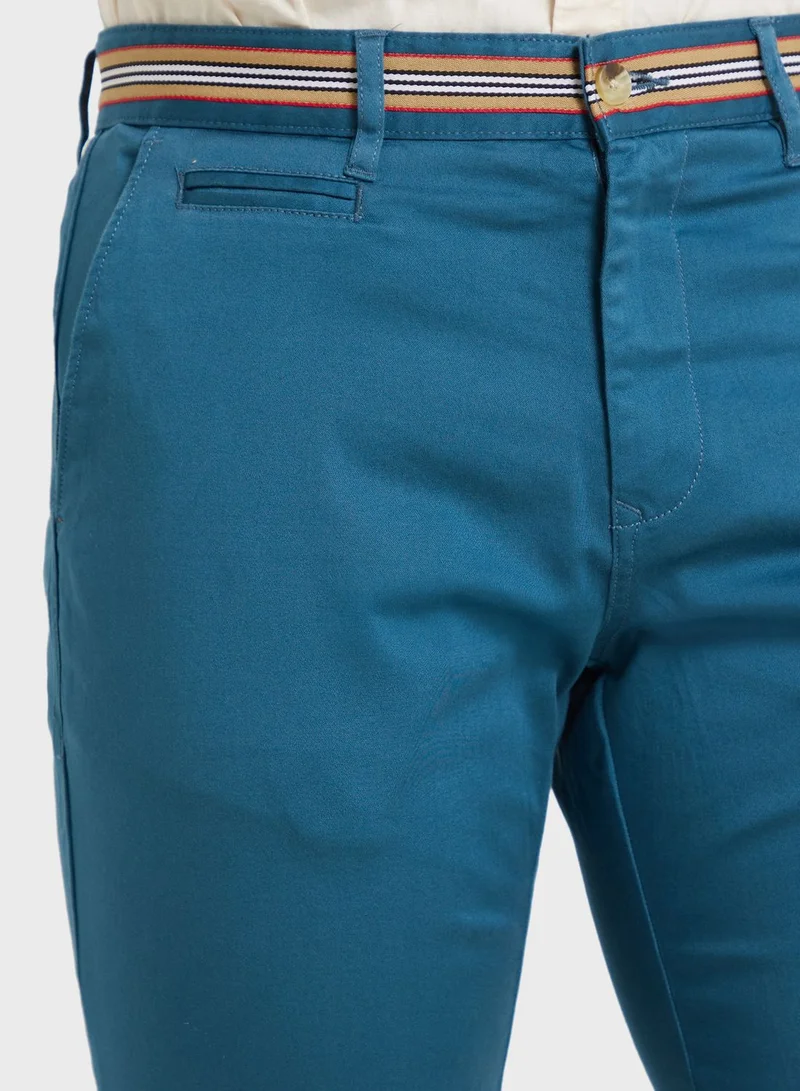 توماس سكوت Thomas Scott Men Blue Cotton Slim Fit Chinos Trousers