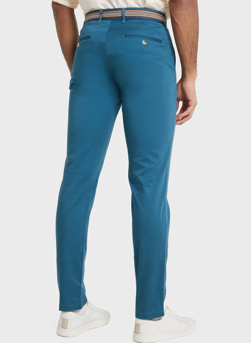 توماس سكوت Thomas Scott Men Blue Cotton Slim Fit Chinos Trousers