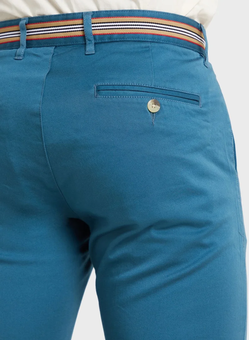 توماس سكوت Thomas Scott Men Blue Cotton Slim Fit Chinos Trousers