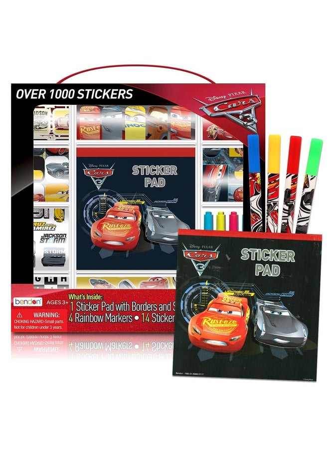 Classic Disney - Disney Cars Sticker Activity Set For Boys And Girls ~ Over 1000 Stickers With Rainbow Markers Interactive Play Scenes And Borders For Kids Featuring Lightning Mcqueen Mater And More - Image 1