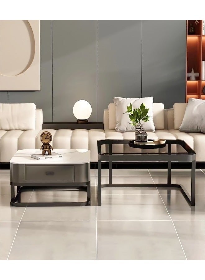 fashionhome Set of 2 Marble and Glass Coffee Tables with Metal Frame Square Coffee Tables with Storage Space Modern Design Easy Assembly for Living Room Office 70x70x45 And 60x60x38 cm  - Image 4