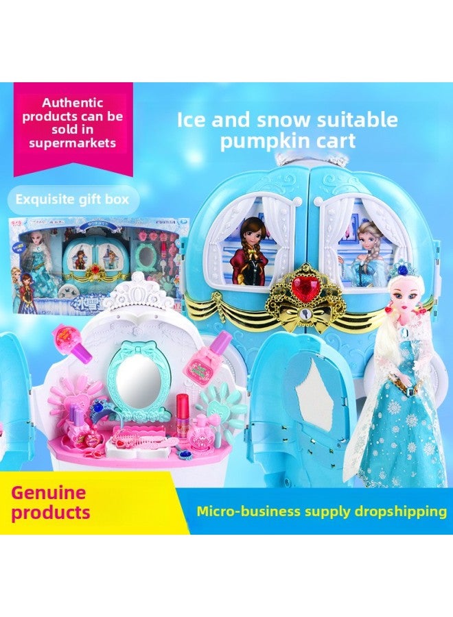 Montage Ice And Snow Fairy Tale 866-14 Princess Electric Pumpkin Car Children Makeup Play House Girl Toy-Color:886-14 English Version - Image 2