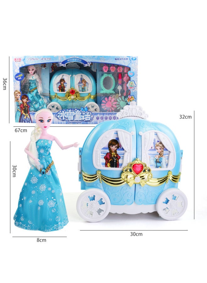 Montage Ice And Snow Fairy Tale 866-14 Princess Electric Pumpkin Car Children Makeup Play House Girl Toy-Color:886-14 English Version - Image 1