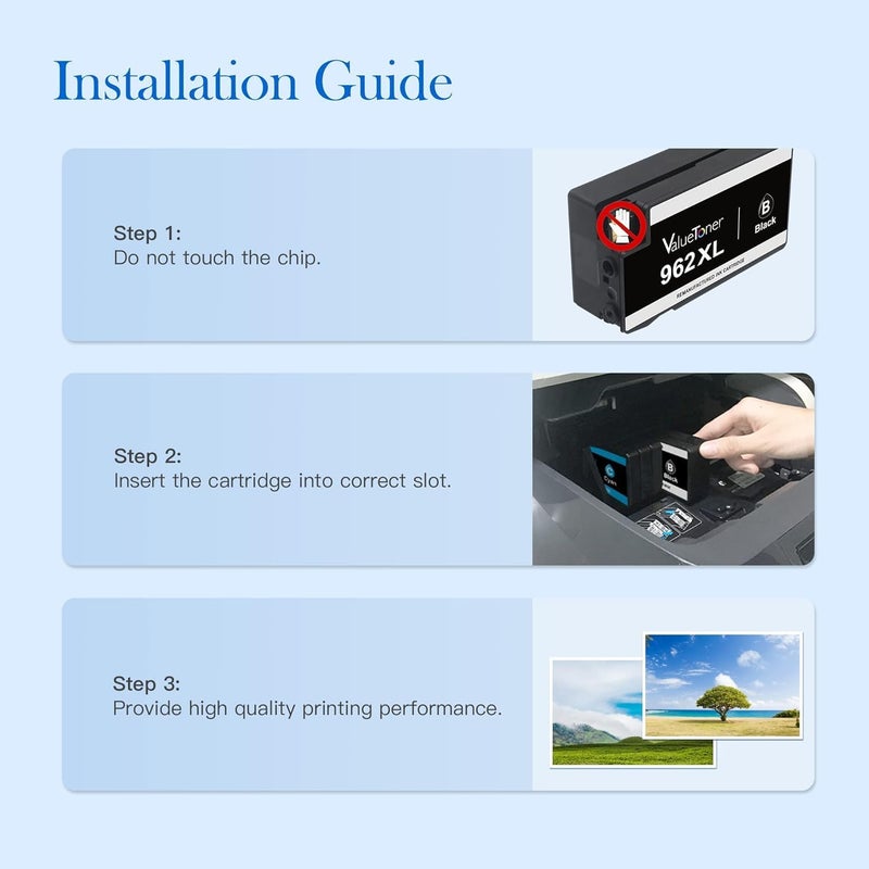 Valuetoner خراطيش حبر معاد تصنيعها بديلة لـ HP 962XL 962 XL لـ OfficeJet Pro 9015 9025 9018 9010 9012 9020 9022 9026 9027 9028 طابعة مجموعة مدمجة من خراطيش الحبر 962xl (4 قطع) - Image 5