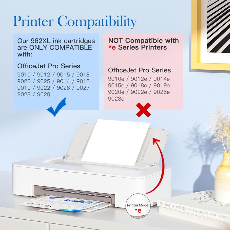 Valuetoner خراطيش حبر معاد تصنيعها بديلة لـ HP 962XL 962 XL لـ OfficeJet Pro 9015 9025 9018 9010 9012 9020 9022 9026 9027 9028 طابعة مجموعة مدمجة من خراطيش الحبر 962xl (4 قطع) - Image 2