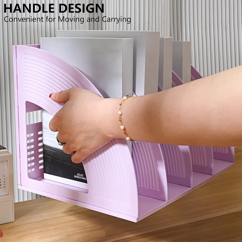 SAYEEC Magazine File Holder Folder Storage Desktop 4 Compartment Standing Hollow Purple Files Bookshelf Organizer Box Office Racks Displays Holds Notebooks Documents for School Working Students - Image 3