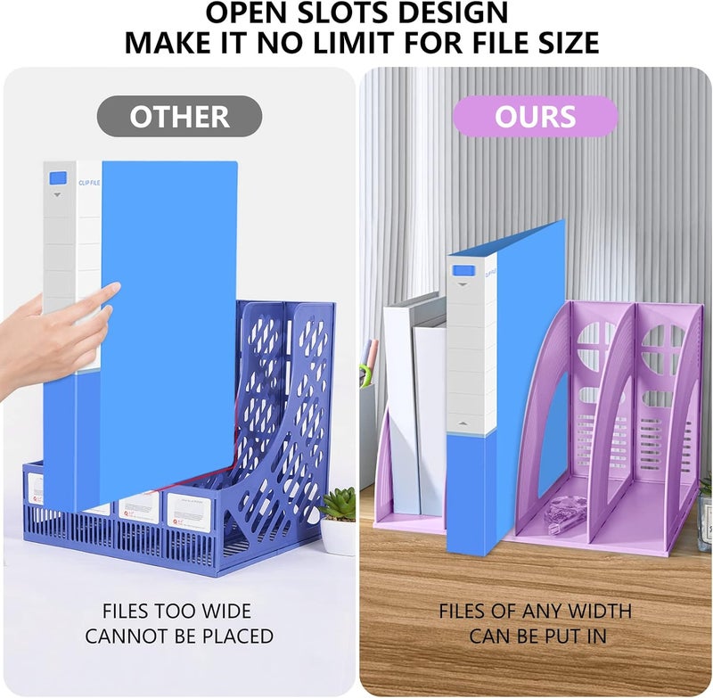 SAYEEC Magazine File Holder Folder Storage Desktop 4 Compartment Standing Hollow Purple Files Bookshelf Organizer Box Office Racks Displays Holds Notebooks Documents for School Working Students - Image 4