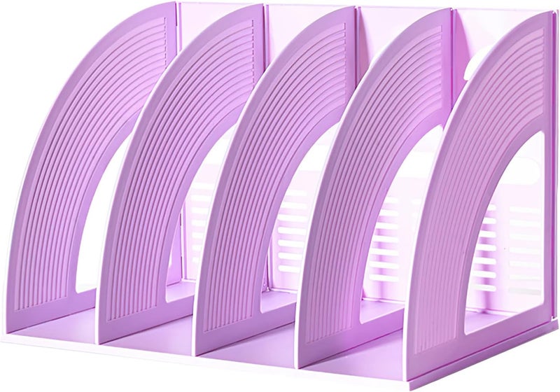 SAYEEC Magazine File Holder Folder Storage Desktop 4 Compartment Standing Hollow Purple Files Bookshelf Organizer Box Office Racks Displays Holds Notebooks Documents for School Working Students - Image 1