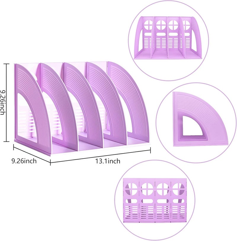 SAYEEC Magazine File Holder Folder Storage Desktop 4 Compartment Standing Hollow Purple Files Bookshelf Organizer Box Office Racks Displays Holds Notebooks Documents for School Working Students - Image 2
