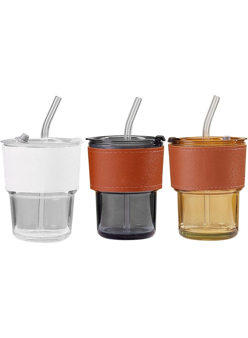 كوب زجاجي من الخيزران مقاوم للحرارة والانفجار، بتصميم بسيط، مع غطاء واحد للاستخدام المزدوج، و مع غطاء وماصة سعة 400 مل  (متعدد الألوان) - Image 2