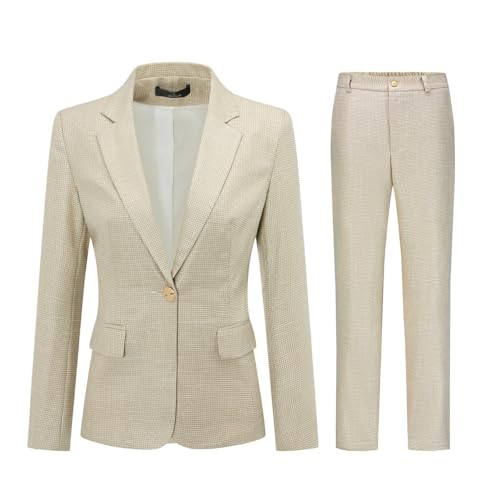 YUNCLOS Women's 2 Piece Office Work Suit Set One Button Blazer and Pants - Image 1