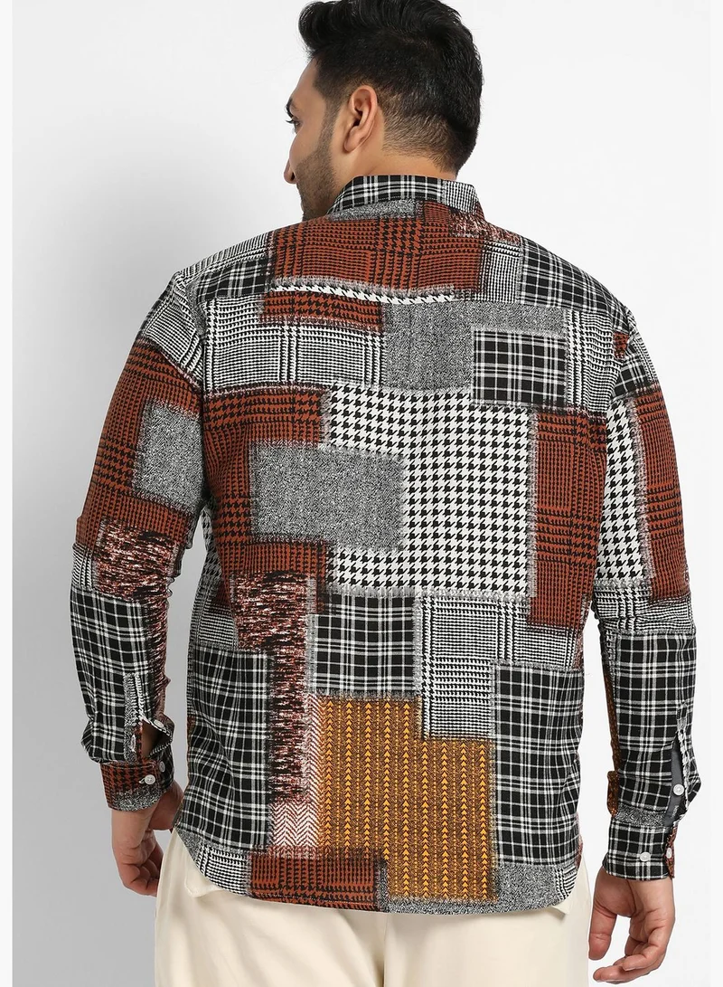 Instafab Plus Printed Spread Collar Long Sleeve Shirt