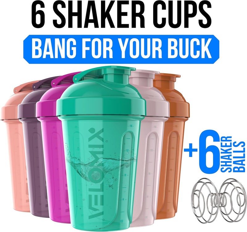 VELOMIX -6 PACK- 20 OZ Protein Shaker Bottles for Protein Mixes, Shaker Cups for Protein Shakes, Small Shaker Bottle Pack, Shaker Cup, Shakers for protein Shakes (Rose Garden - 6 Pack) - Image 2