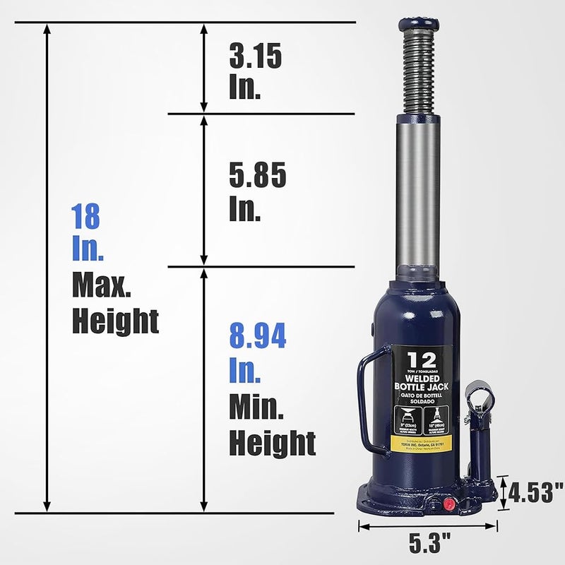 BIG RED AT91203UR Torin Welded Hydraulic Car Bottle Jack for Auto Repair and House Lift, 12 Ton (24,000 lb), Blue - Image 2