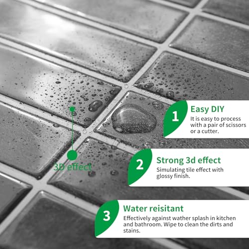 LONGKING Smoky Black Peel and Stick Backsplash Tiles for Kitchen Wall, Wall Tiles， 11.4" x 9" - Image 4