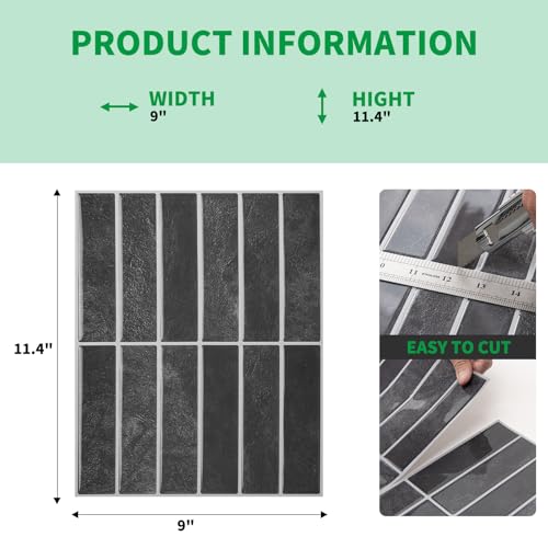 LONGKING Smoky Black Peel and Stick Backsplash Tiles for Kitchen Wall, Wall Tiles， 11.4" x 9" - Image 3