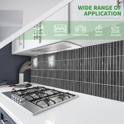 LONGKING Smoky Black Peel and Stick Backsplash Tiles for Kitchen Wall, Wall Tiles， 11.4" x 9" - Image 2
