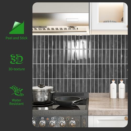 LONGKING Smoky Black Peel and Stick Backsplash Tiles for Kitchen Wall, Wall Tiles， 11.4" x 9" - Image 5