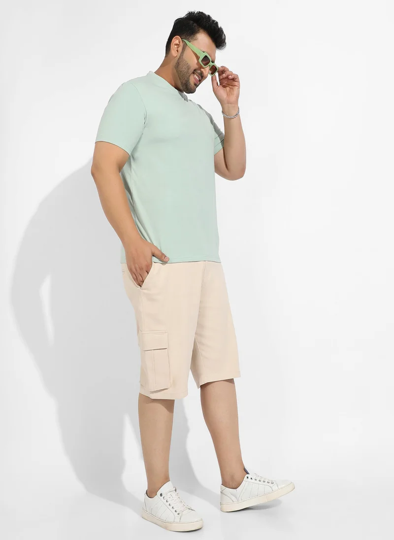 Instafab Plus Men's Sage Green Basic Regular Fit T-Shirt