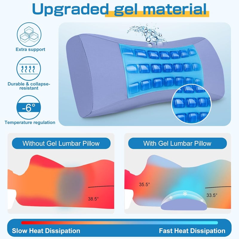 vamorry Lumbar Support Pillow for Bed Relief Lower Back Pain with Cooling Gel: Sciatica Lower Back Pillow for Sleeping-Memory Foam Waist Pillow for Side/Back/Stomach - Image 2