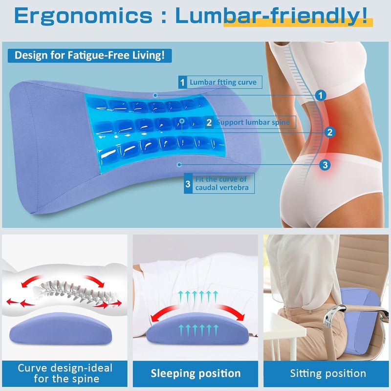 vamorry Lumbar Support Pillow for Bed Relief Lower Back Pain with Cooling Gel: Sciatica Lower Back Pillow for Sleeping-Memory Foam Waist Pillow for Side/Back/Stomach - Image 5