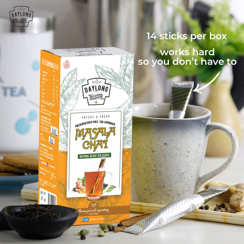 Daylong Masala Tea Stick with Cinnamon, Ginger, Cardamom & Other Spices | No Drips, No Mess | Individually Sealed for Freshness | Convenient & Travel-Friendly | 14 Count Per Packet (Pack of 3) - Image 2