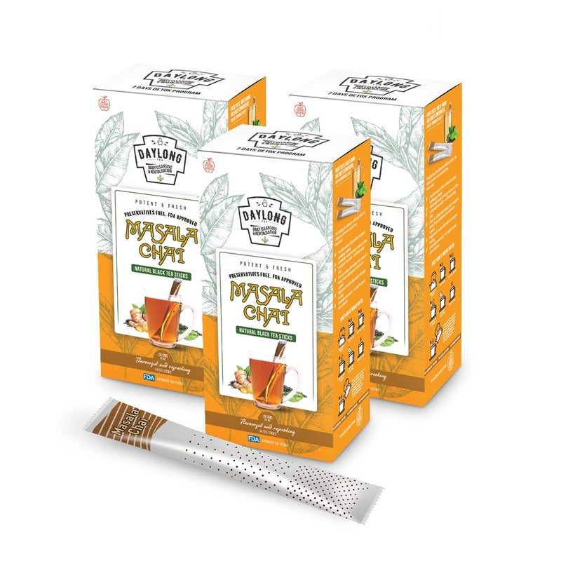 Daylong Masala Tea Stick with Cinnamon, Ginger, Cardamom & Other Spices | No Drips, No Mess | Individually Sealed for Freshness | Convenient & Travel-Friendly | 14 Count Per Packet (Pack of 3) - Image 1