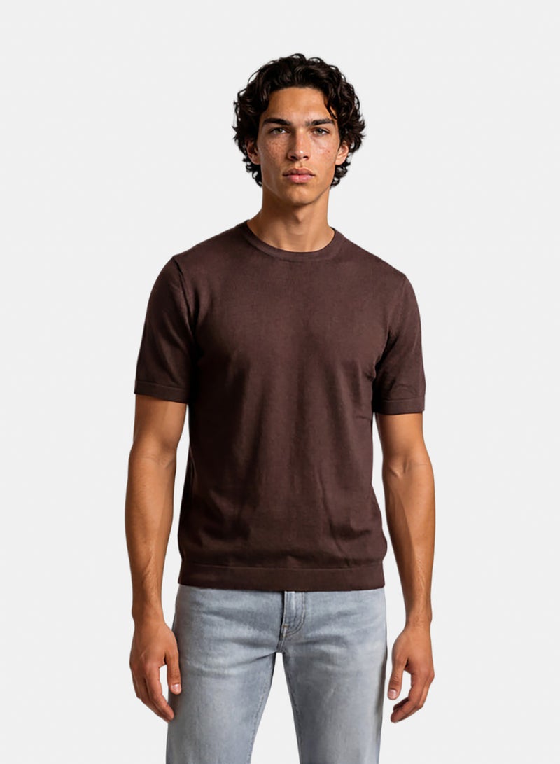 Brown Round Knitwear T-shirt