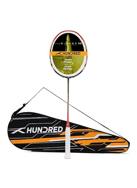 N-ERGY 80 Carbon Fibre Strung Badminton Racket with Full Racket Cover (Dark Grey/Red) | For Intermediate Players | 80 grams | Maximum String Tension - 32lbs