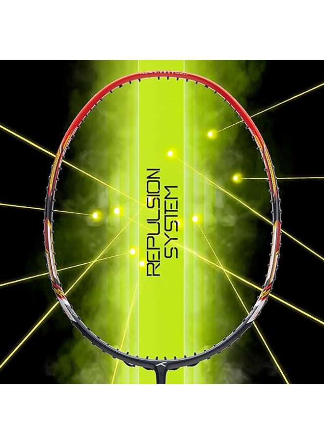 HUNDRED - N-ERGY 80 Carbon Fibre Strung Badminton Racket with Full Racket Cover (Dark Grey/Red) | For Intermediate Players | 80 grams | Maximum String Tension - 32lbs - Image 1