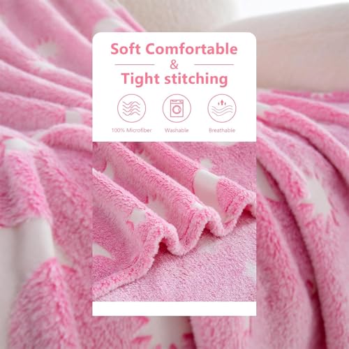 TONY STARK ULTRAAGLOW Glow in The Dark Blanket for Kids (0-15 Years, 200x152 Cm) Soft Flannel Fleece Throw, Cozy & Warm All-Season Radium Blanket for Boys & Girls (Pink Moon & Stars) - Image 5