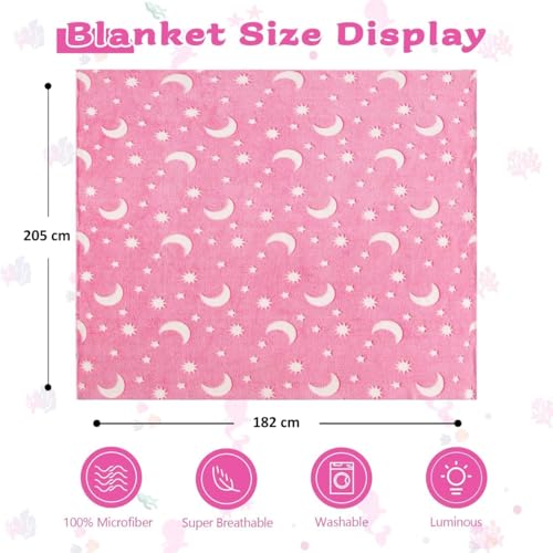 TONY STARK ULTRAAGLOW Glow in The Dark Blanket for Kids (0-15 Years, 200x152 Cm) Soft Flannel Fleece Throw, Cozy & Warm All-Season Radium Blanket for Boys & Girls (Pink Moon & Stars) - Image 3